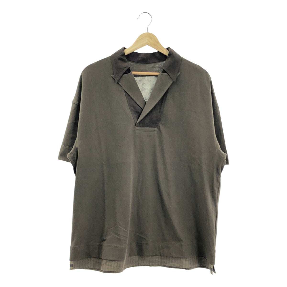 【美品】  ziggy chen / ジギーチェン | 2025SS | lapel-collar short-sleeves T-shirt ラペルカラー 半袖 コットン Tシャツ | 44 | ブラウン | メンズ