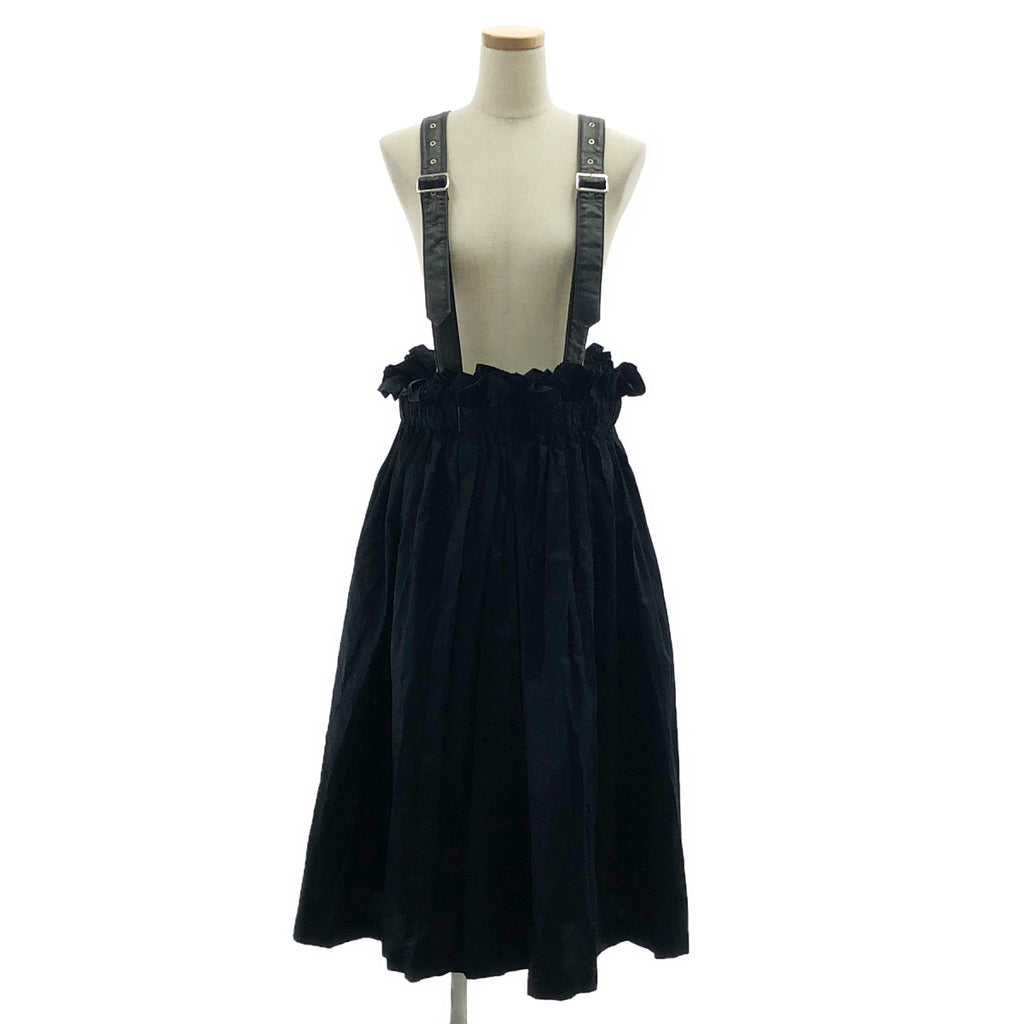 【美品】  noir kei ninomiya / ノワールケイニノミヤ | 2020SS | 異素材 切替 フェイクレザー ギャザー ボリューム 吊りスカート ワンピース | M | ブラック | レディース