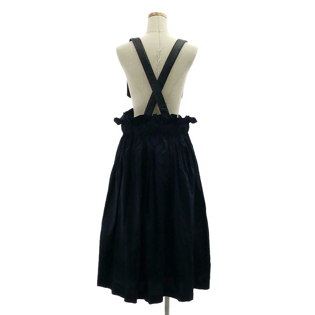 【美品】  noir kei ninomiya / ノワールケイニノミヤ | 2020SS | 異素材 切替 フェイクレザー ギャザー ボリューム 吊りスカート ワンピース | M | ブラック | レディース