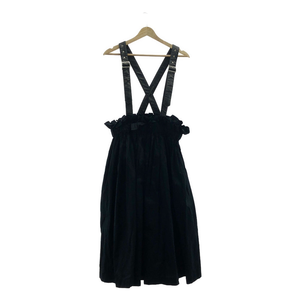 【美品】  noir kei ninomiya / ノワールケイニノミヤ | 2020SS | 異素材 切替 フェイクレザー ギャザー ボリューム 吊りスカート ワンピース | M | ブラック | レディース