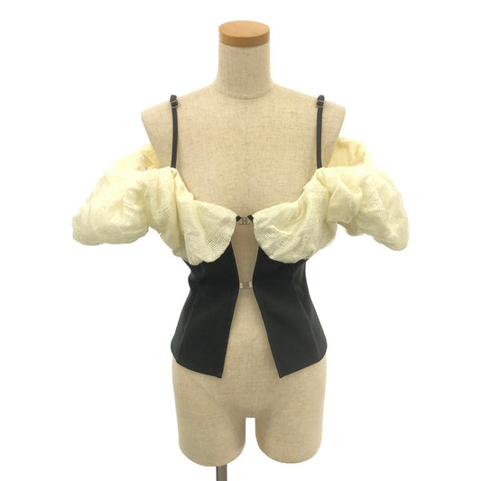 【美品】  PRANK PROJECT / プランクプロジェクト | See-through Jacquard Voluminous Sleeve Top / シースルージャガードボリュームスリーブトップ | F | ブラック/ホワイト | レディース
