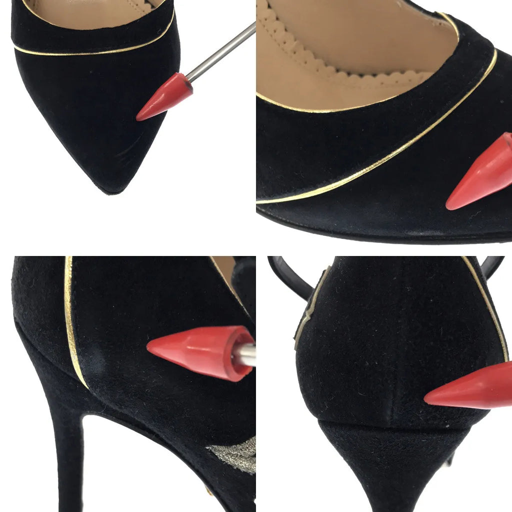 Charlotte Olympia / シャーロットオリンピア | スエード 刺しゅう パイピング アンクルストラップ ヒールパンプス | 35 | ブラック | レディース