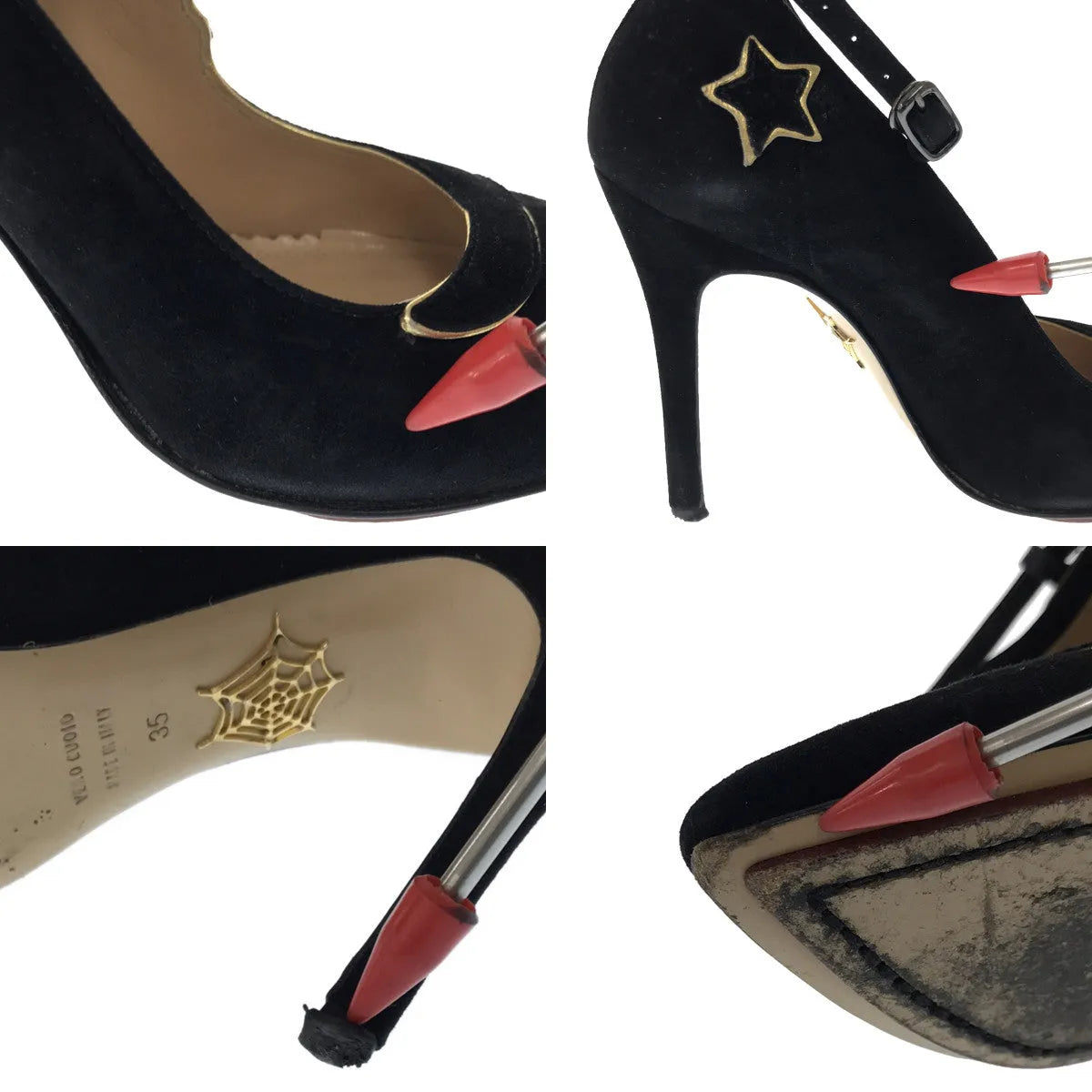 Charlotte Olympia / シャーロットオリンピア | スエード 刺しゅう パイピング アンクルストラップ ヒールパンプス | 35 | ブラック | レディース