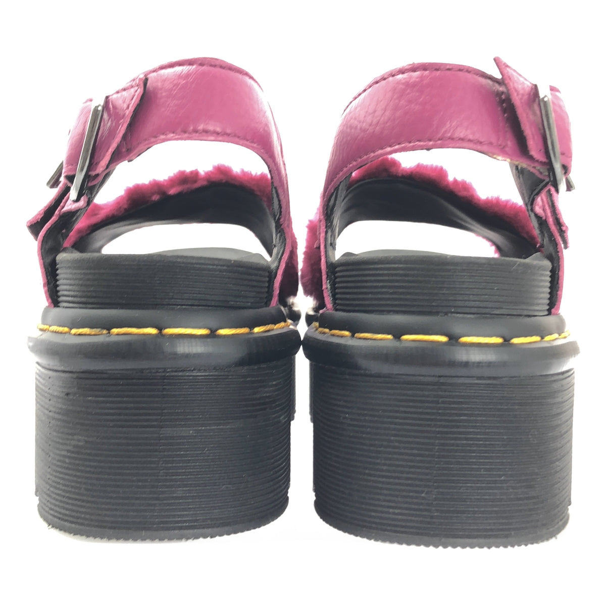 [狀況極佳] Dr. Martens | VOSS QUAD FLUFFY 心型圖案厚底涼鞋 | 英國尺寸 3 | 黑色/粉紅色 | 女款