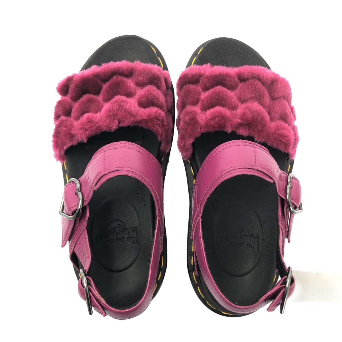 [狀況極佳] Dr. Martens | VOSS QUAD FLUFFY 心型圖案厚底涼鞋 | 英國尺寸 3 | 黑色/粉紅色 | 女款