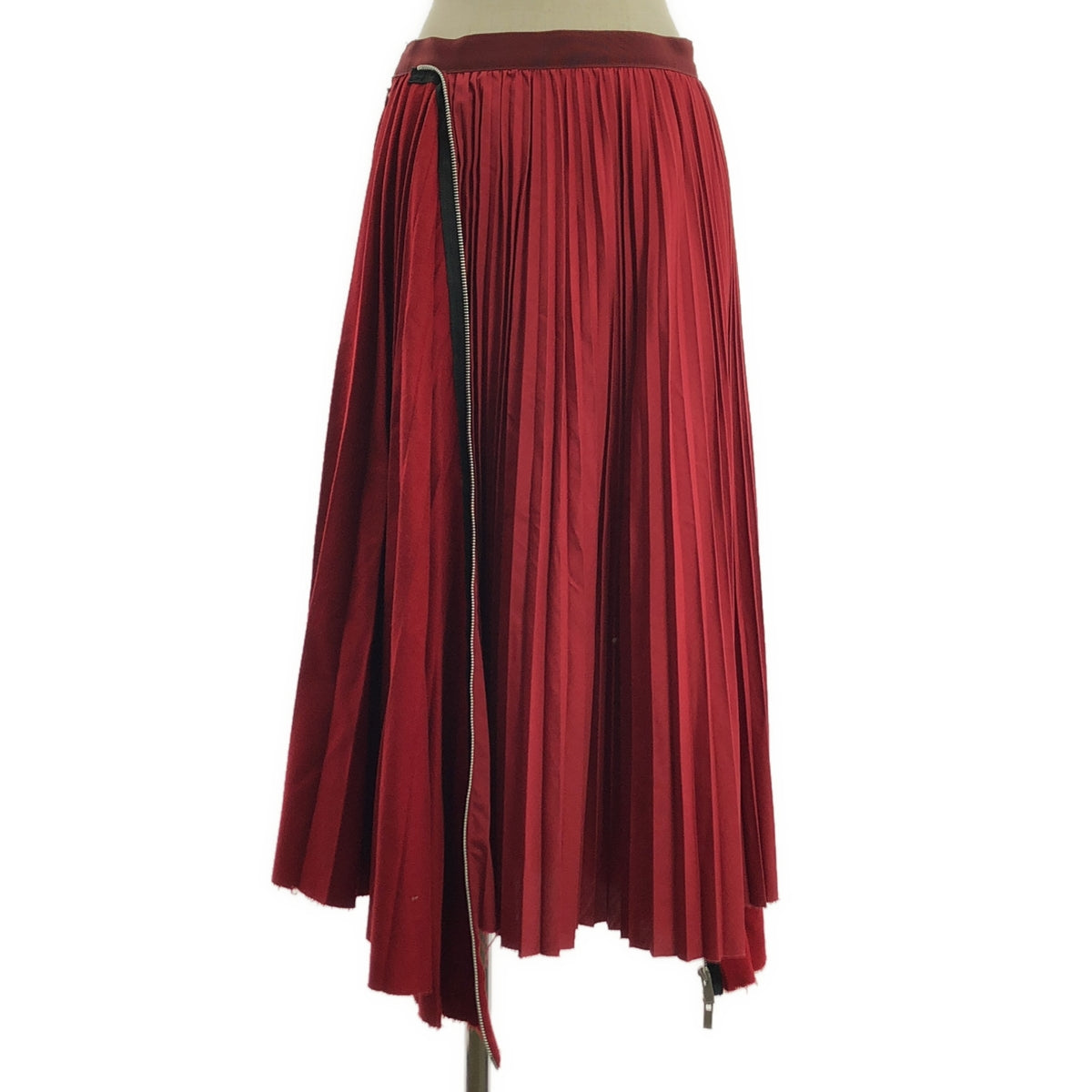 sacai / 사카이 | Zip Detail Pleated Skirt / 다른 소재 전환 주름 레이어드 스커트 | 2 | 레드 |