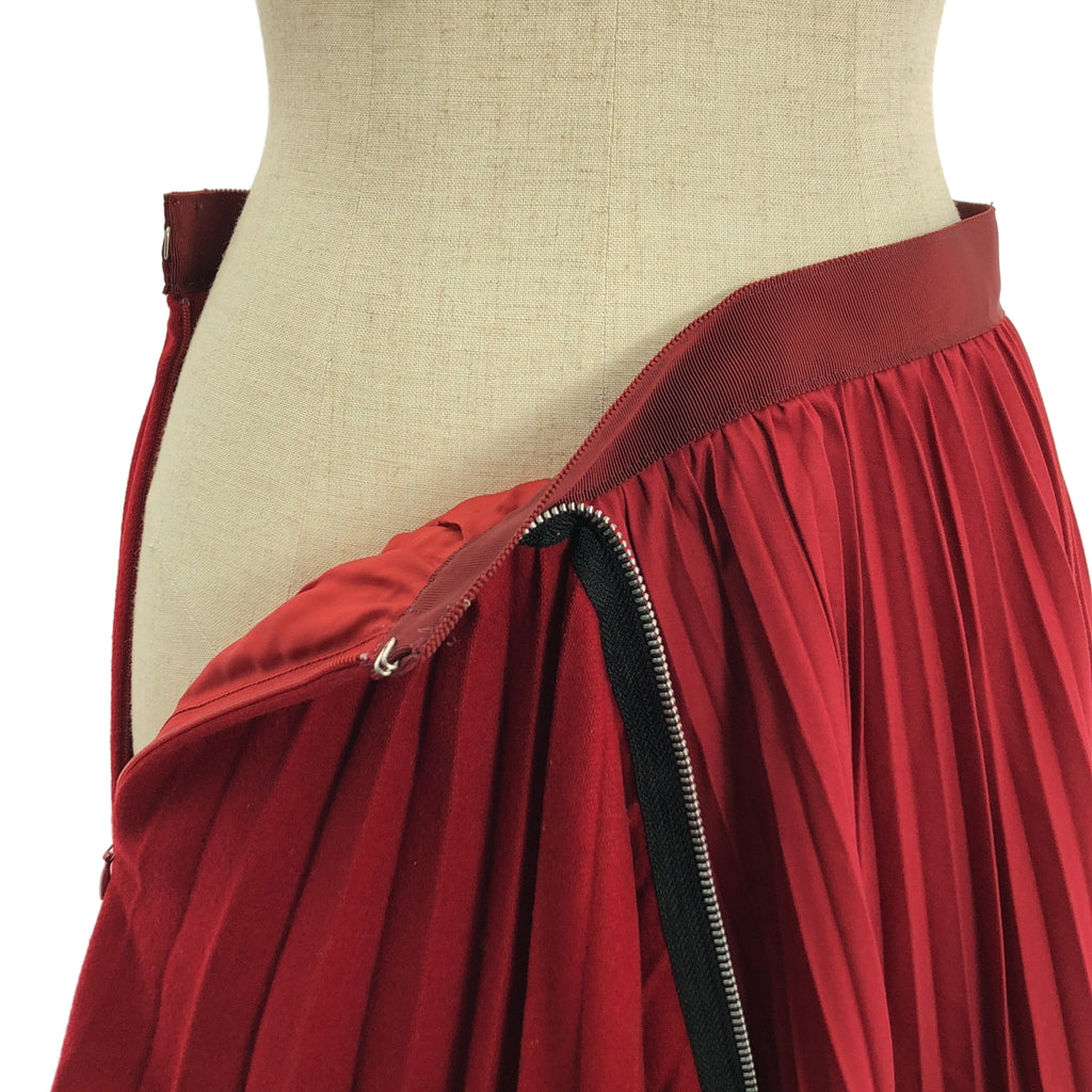 sacai / 사카이 | Zip Detail Pleated Skirt / 다른 소재 전환 주름 레이어드 스커트 | 2 | 레드 |