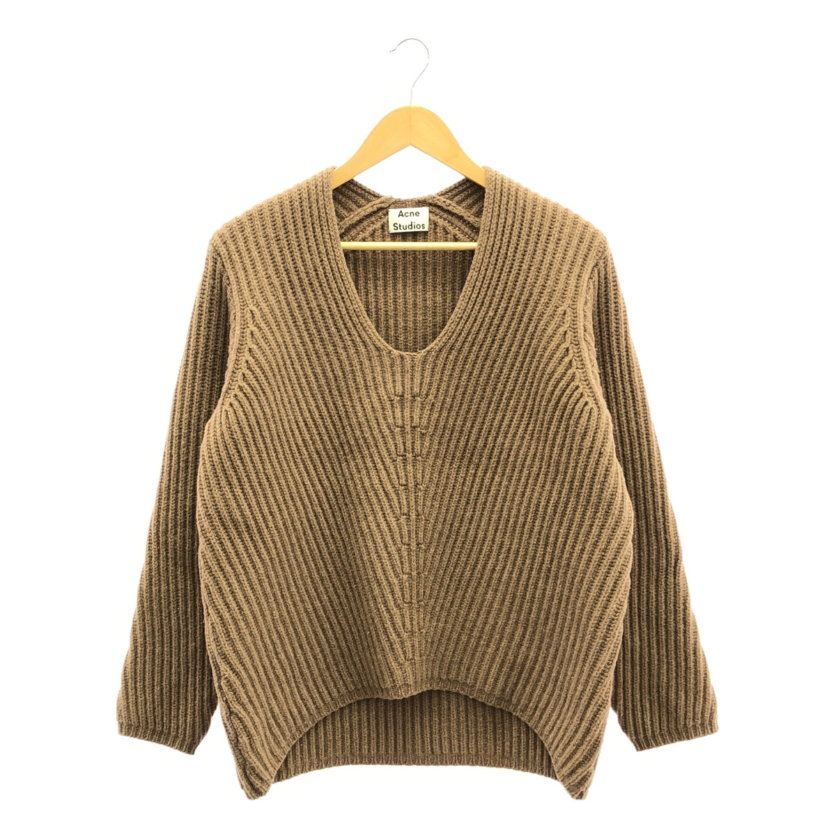 Acne Studios | DEBORAH L-WOOL 羊毛 V 領超大羅紋針織 | XXS |布朗 |女性的