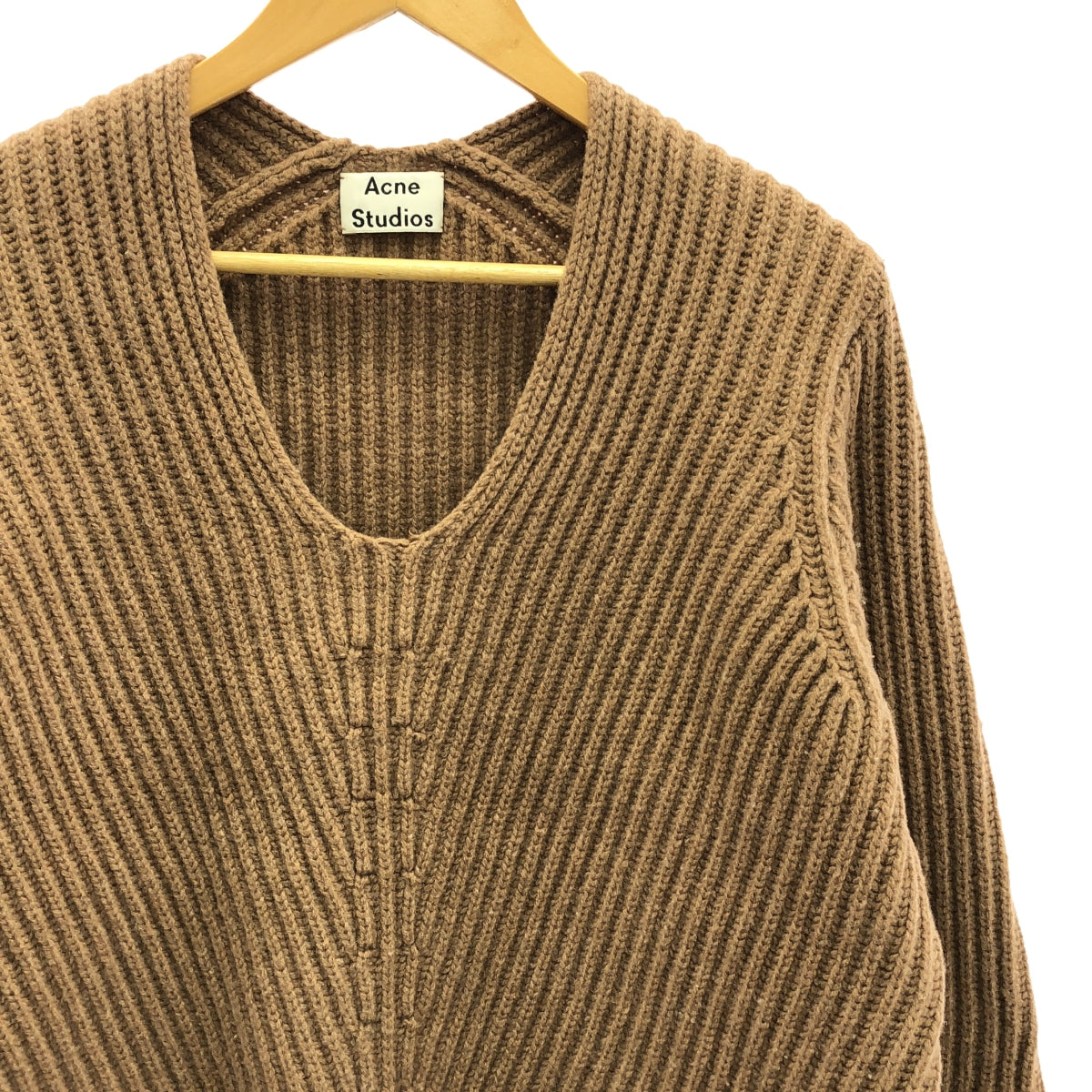Acne Studios | DEBORAH L-WOOL 羊毛 V 領超大羅紋針織 | XXS |布朗 |女性的