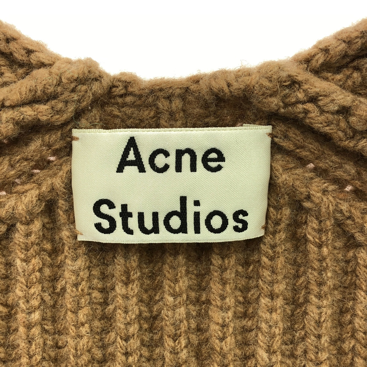 Acne Studios / 여드름 스튜디오 | DEBORAH L-WOOL 울 V 넥 오버 사이즈 리브 니트 | XXS | 브라운 계 | 여성