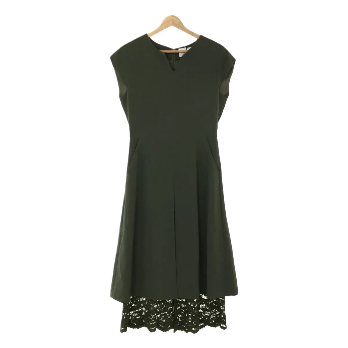 【新品】  Arobe / アローブ | 総裏地 エンブロイダリーレース レイヤード ワンピース オールインワン | 2 | オリーブ | レディース