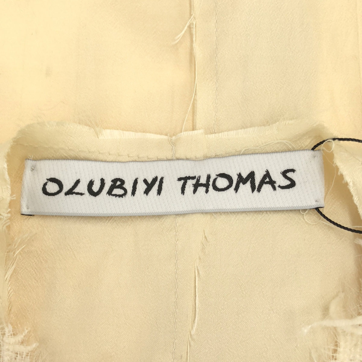 [New] OLUBIYI THOMAS | 2022SS | Collarless shirt, silk, mixed material docking, front layered, collarless long shirt | 2 | Off-white | Men's