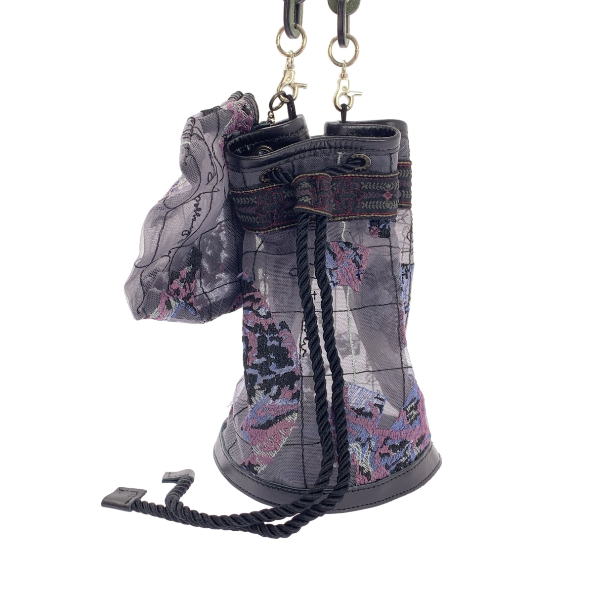 ha | za | ma / Hazama | 帶小袋的刺繡蕾絲抽繩單肩包 |