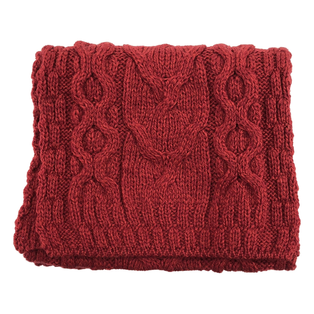 【美品】  INVERALLAN / インバーアラン | ウール ハンドニット ケーブル マフラー | レッド | メンズ