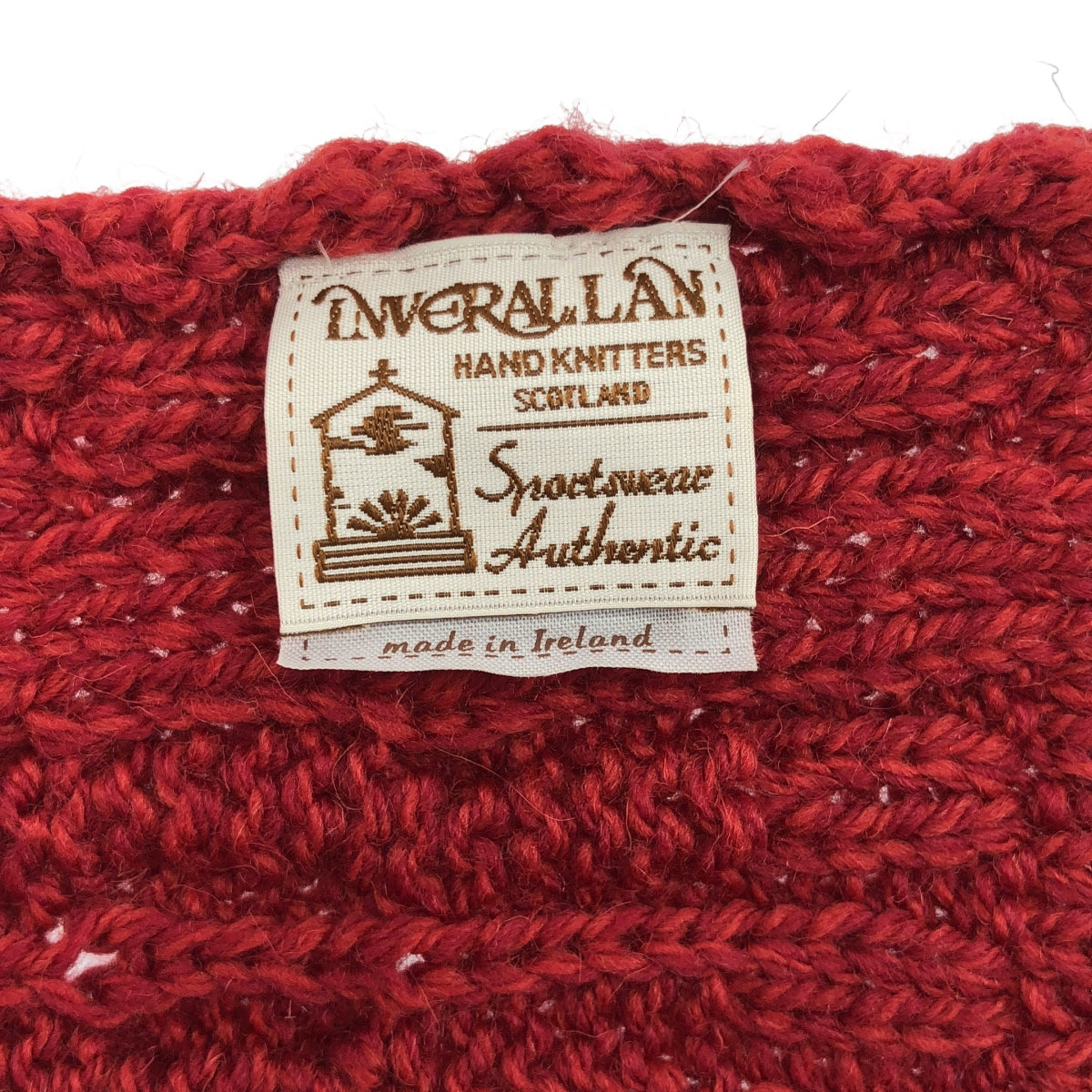 【美品】  INVERALLAN / インバーアラン | ウール ハンドニット ケーブル マフラー | レッド | メンズ