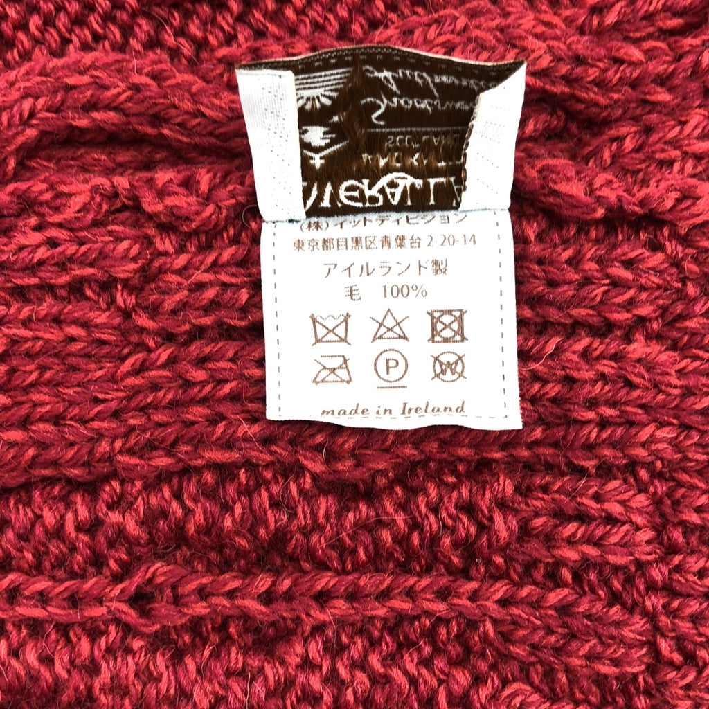 【美品】  INVERALLAN / インバーアラン | ウール ハンドニット ケーブル マフラー | レッド | メンズ