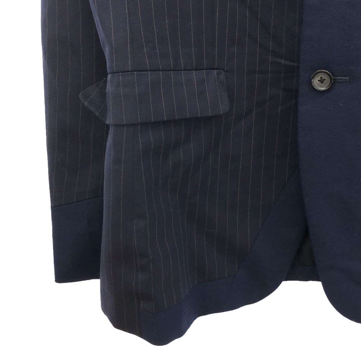 MIHARA YASUHIRO | Set-up wool striped panel switching 2B tailored jacket and slacks | 46 | Navy | Men's