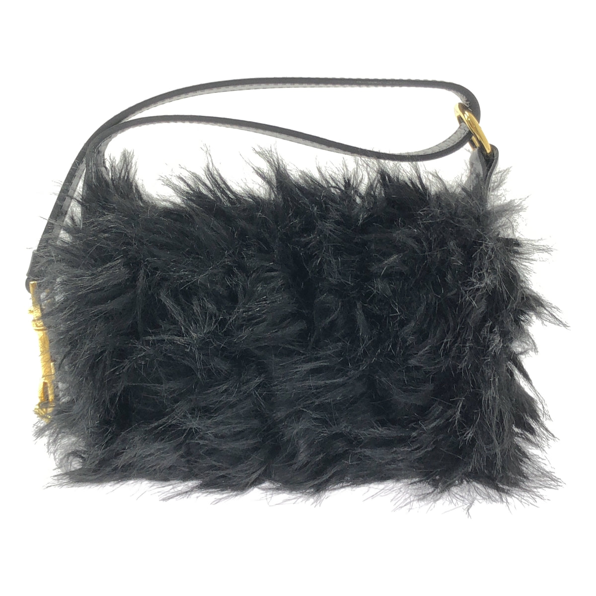 【美品】  sacai / サカイ | 2023AW | Small Pochette Faux Fur 2Way スモールポシェット フェイクファー ハンドバッグ | ブラック / ゴールド | レディース