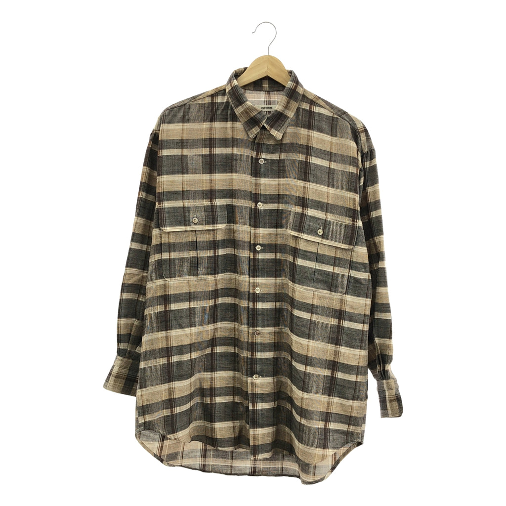 【美品】  INTERIM / インテリム | HYPER BIG SHEER FIL A FIL CHECK GATHER SHIRT ウール混 チェック ハイパービッグシャツ | 3 | ベージュ | メンズ