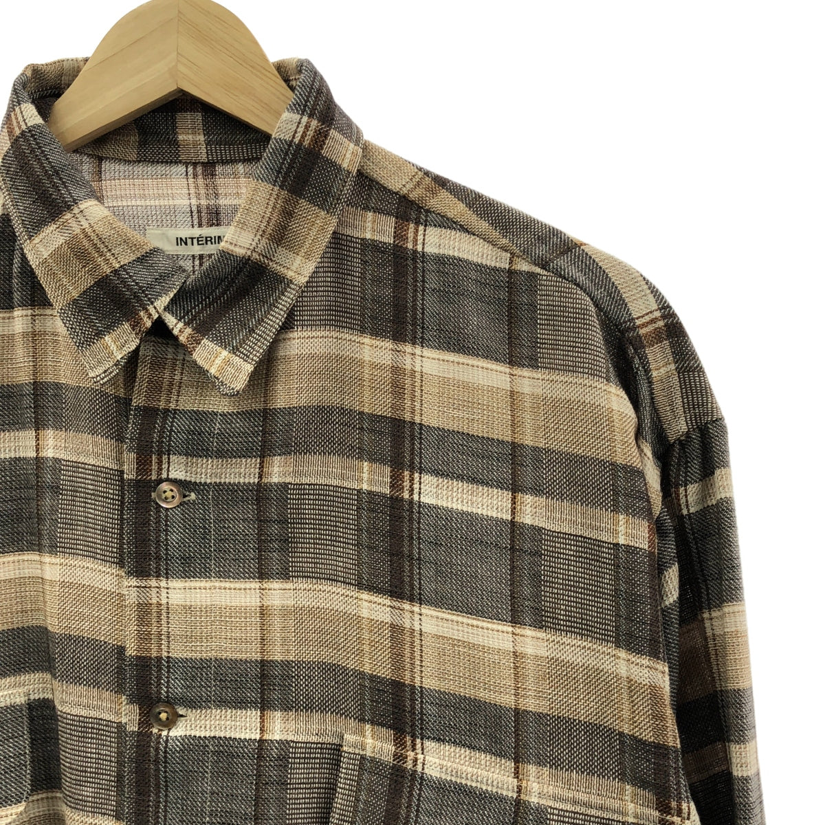 【美品】  INTERIM / インテリム | HYPER BIG SHEER FIL A FIL CHECK GATHER SHIRT ウール混 チェック ハイパービッグシャツ | 3 | ベージュ | メンズ