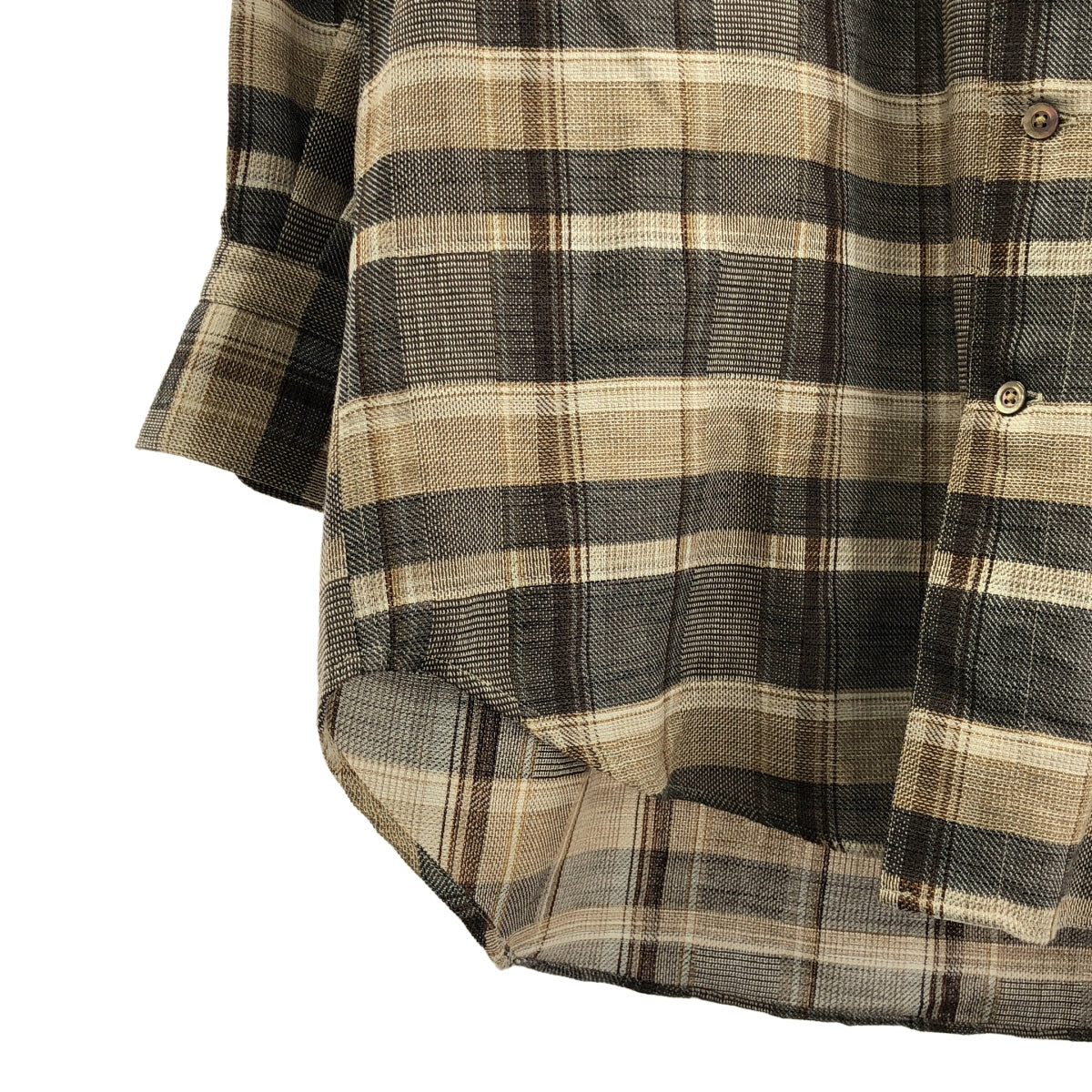 【美品】  INTERIM / インテリム | HYPER BIG SHEER FIL A FIL CHECK GATHER SHIRT ウール混 チェック ハイパービッグシャツ | 3 | ベージュ | メンズ