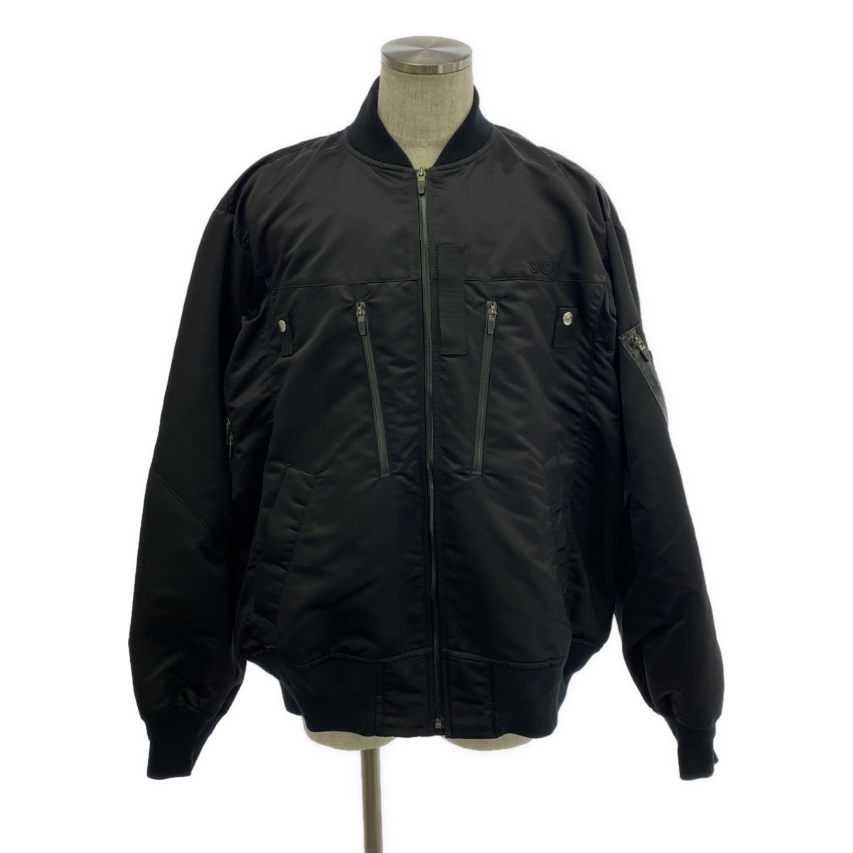 【미품】 sacai / 사카이 | 2023AW | Nylon Twill Blouson / MA-1 로고 폭격기 재킷 블루존 | 3 | 블랙 | 남성