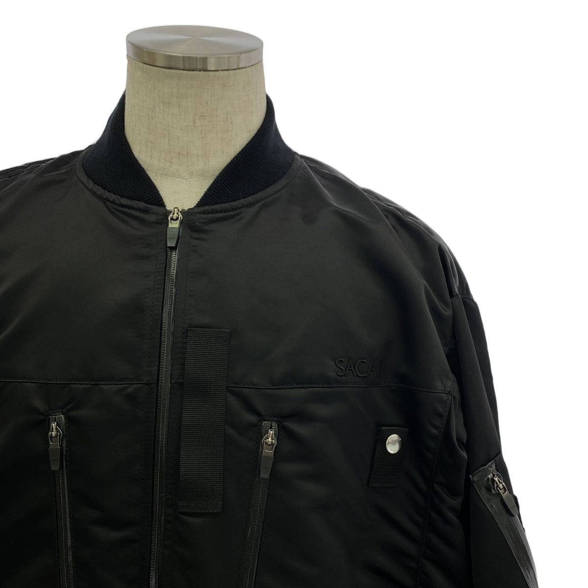 【미품】 sacai / 사카이 | 2023AW | Nylon Twill Blouson / MA-1 로고 폭격기 재킷 블루존 | 3 | 블랙 | 남성