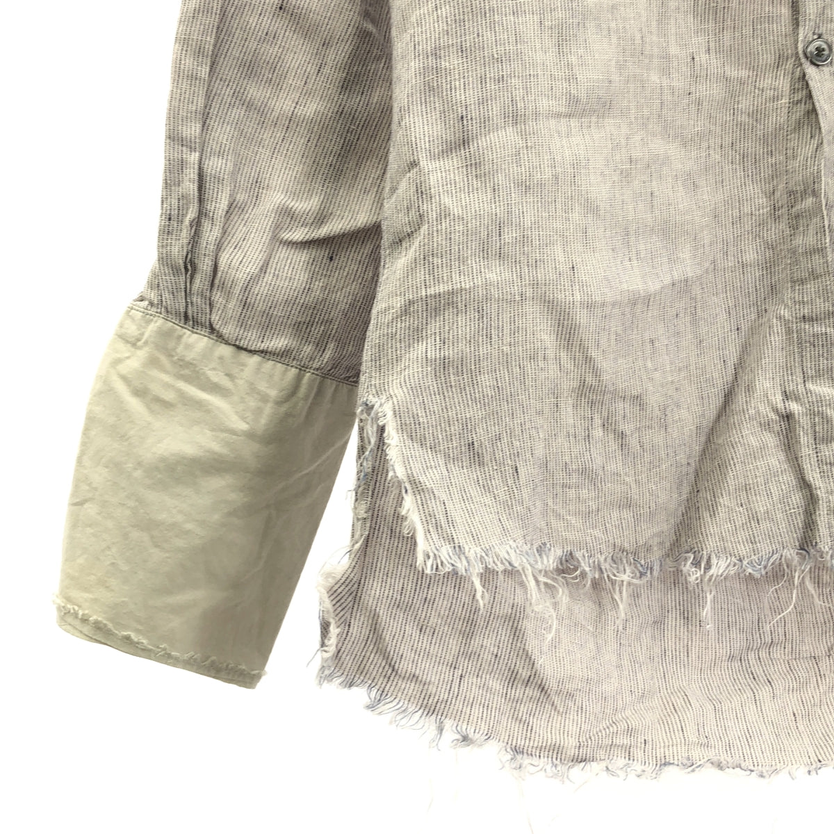 GREG LAUREN / グレッグローレン | STUDIO BIB LIGHT SHIRT リネン ストライプ 切替 バンドカラー シャツ | 1 | グレー系 | メンズ