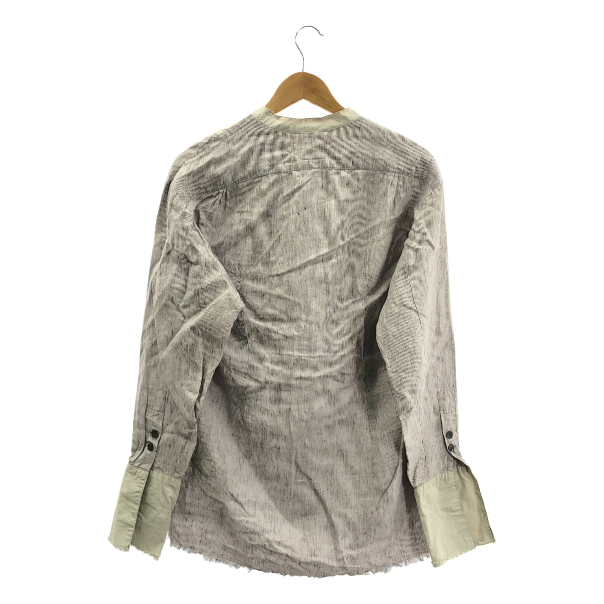 GREG LAUREN / グレッグローレン | STUDIO BIB LIGHT SHIRT リネン ストライプ 切替 バンドカラー シャツ | 1 | グレー系 | メンズ