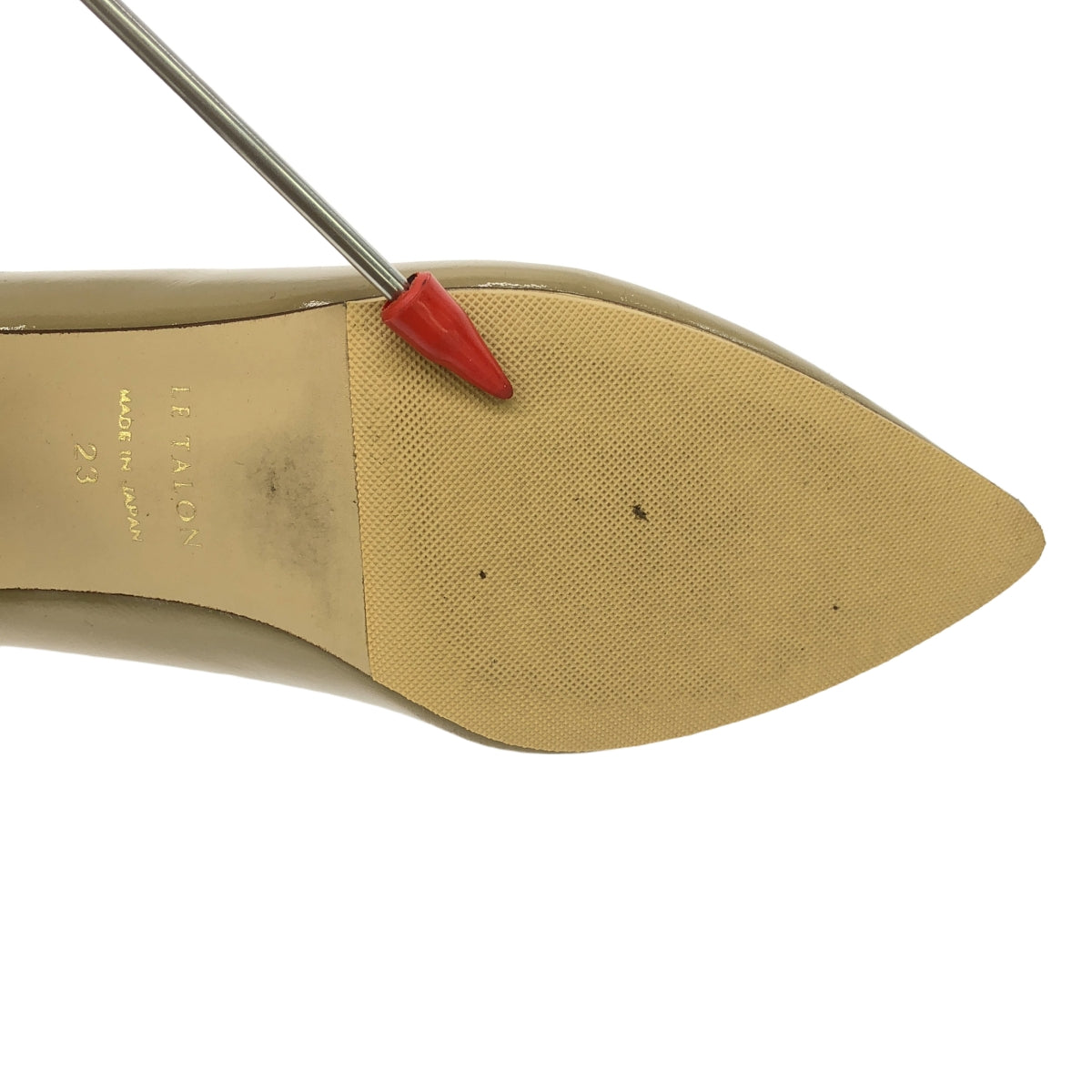 【美品】  Le Talon / ルタロン | パテントレザー ポインテッドトゥ チャンキーヒール パンプス | 23 | ベージュ | レディース