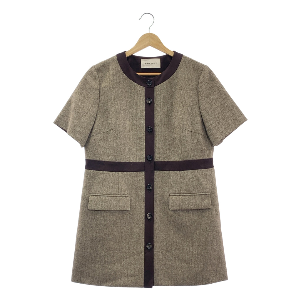 【新品】  AEWEN MATOPH / イウエンマトフ | ヘリンボーン ツイード ショートスリーブ チュニック | F | ブラウン系 | レディース