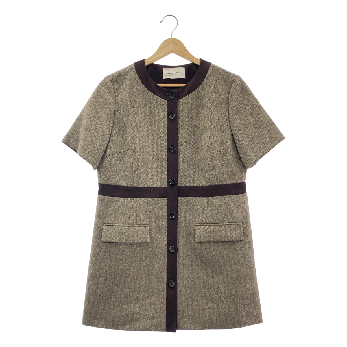 【新品】  AEWEN MATOPH / イウエンマトフ | ヘリンボーン ツイード ショートスリーブ チュニック | F | ブラウン系 | レディース