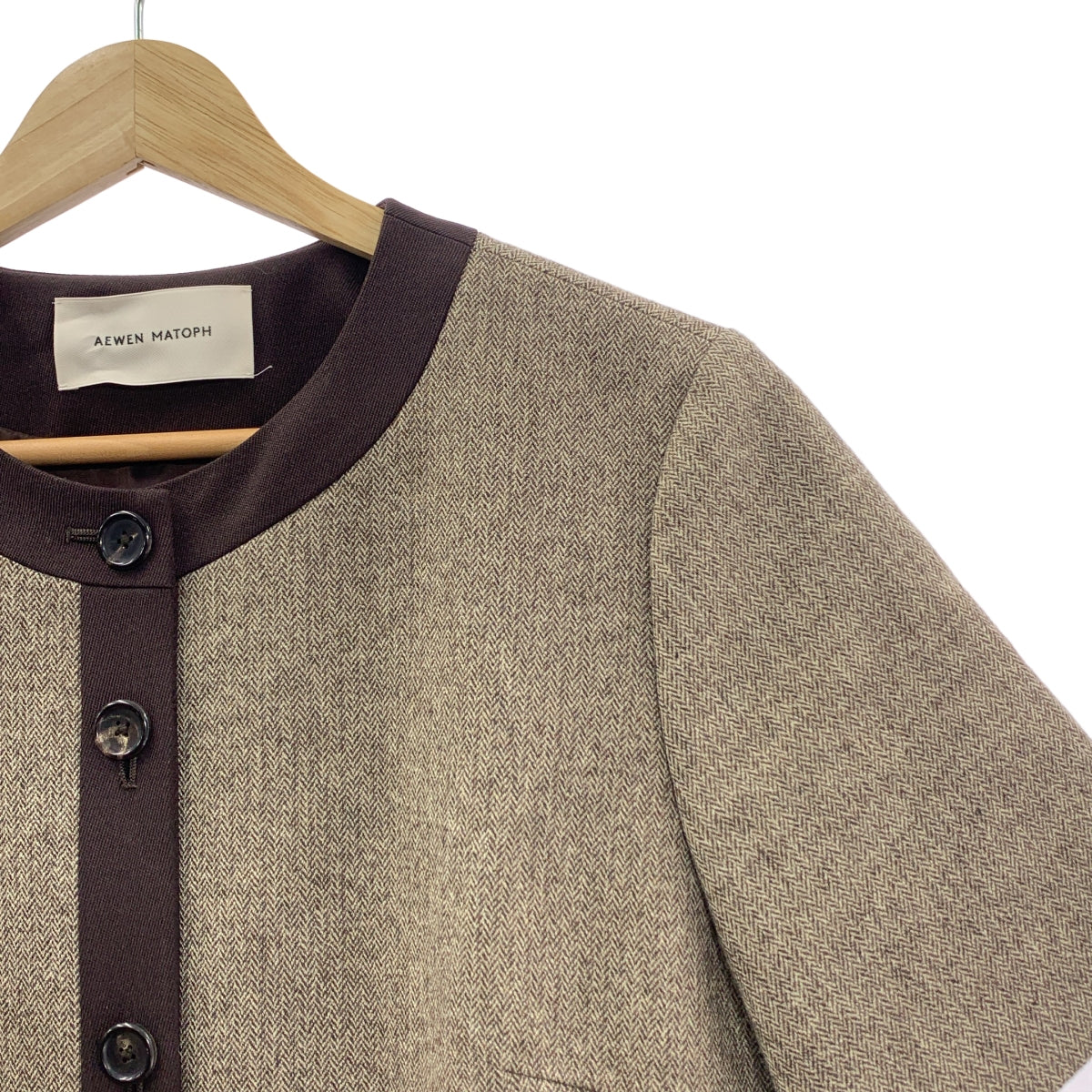【新品】  AEWEN MATOPH / イウエンマトフ | ヘリンボーン ツイード ショートスリーブ チュニック | F | ブラウン系 | レディース