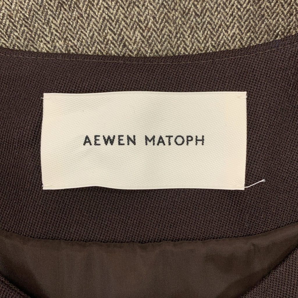 【新品】  AEWEN MATOPH / イウエンマトフ | ヘリンボーン ツイード ショートスリーブ チュニック | F | ブラウン系 | レディース
