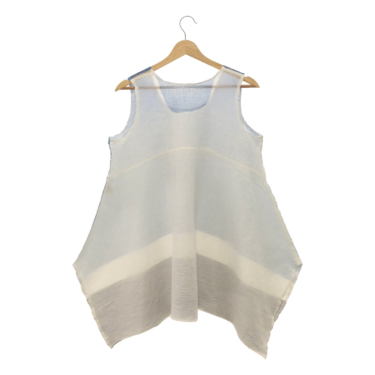 [Good Condition] me ISSEY MIYAKE | See-through crepe line sleeveless top | White/Black/Blue | Women's