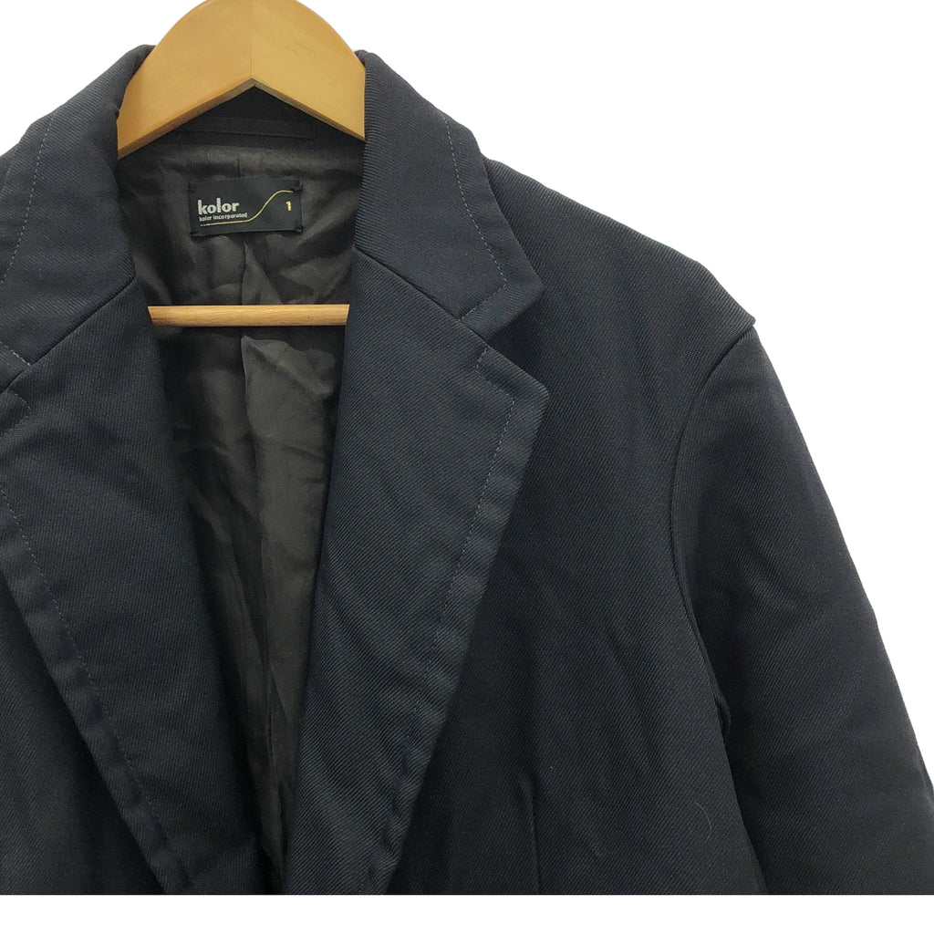 【美品】  kolor / カラー | ドッキング ニット 切替 シングルブレスト PE ヘヴィツイル JACKET | 1 | ネイビー / ブラック | メンズ