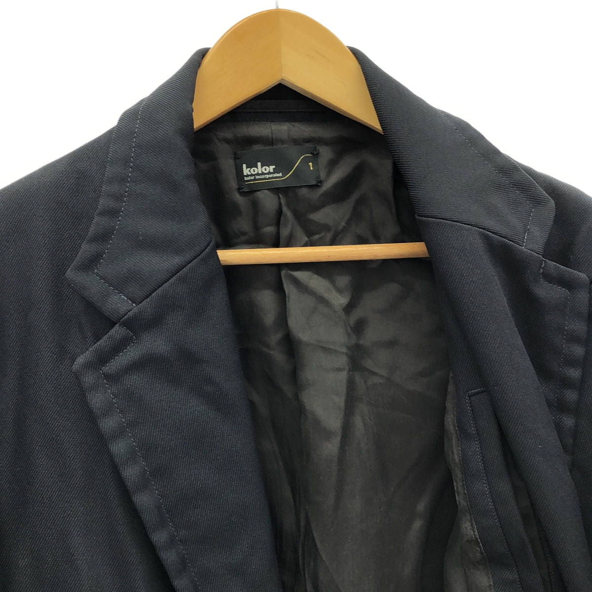 【美品】  kolor / カラー | ドッキング ニット 切替 シングルブレスト PE ヘヴィツイル JACKET | 1 | ネイビー / ブラック | メンズ