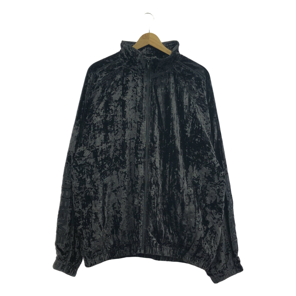 [狀況良好] SUPREME | 2023秋冬 |壓碎天鵝絨運動夾克 |加大尺碼 |黑色 |男士