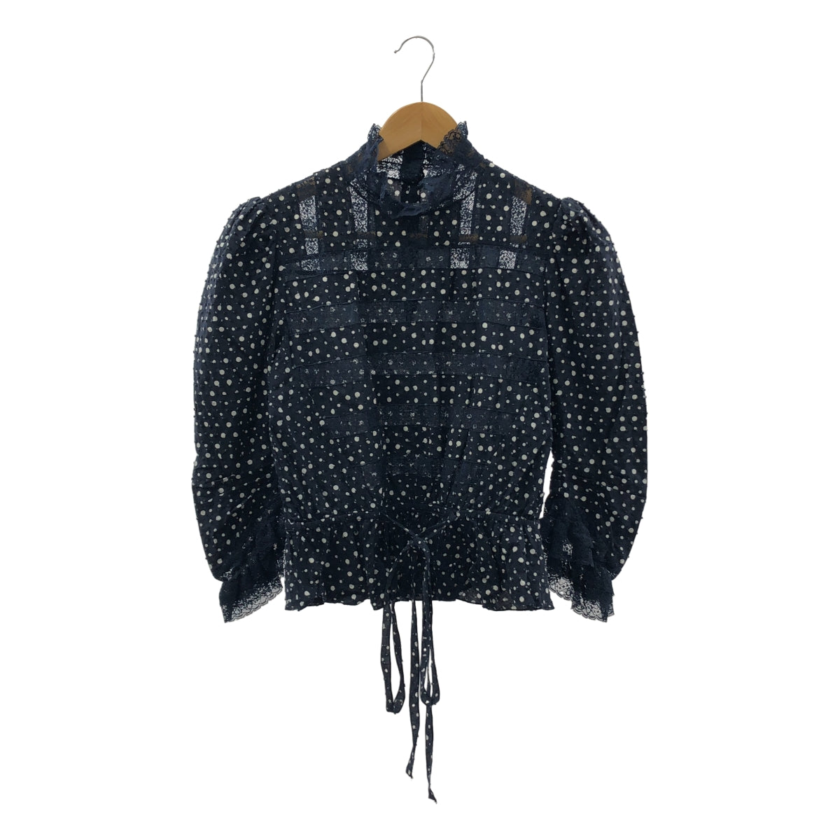 MARC JACOBS / マークジェイコブス | ドット レース切替 パフスリーブ プルオーバー シャツ | ネイビー/ホワイト | レディース