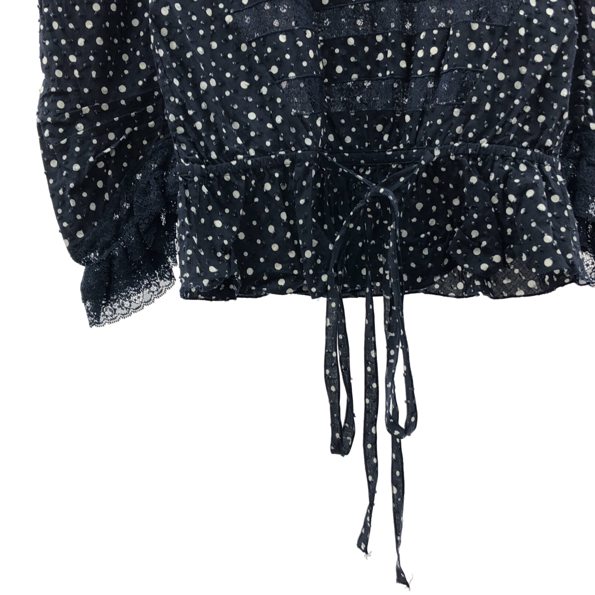 MARC JACOBS / マークジェイコブス | ドット レース切替 パフスリーブ プルオーバー シャツ | ネイビー/ホワイト | レディース