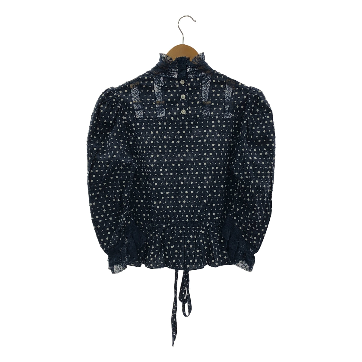 MARC JACOBS / マークジェイコブス | ドット レース切替 パフスリーブ プルオーバー シャツ | ネイビー/ホワイト | レディース