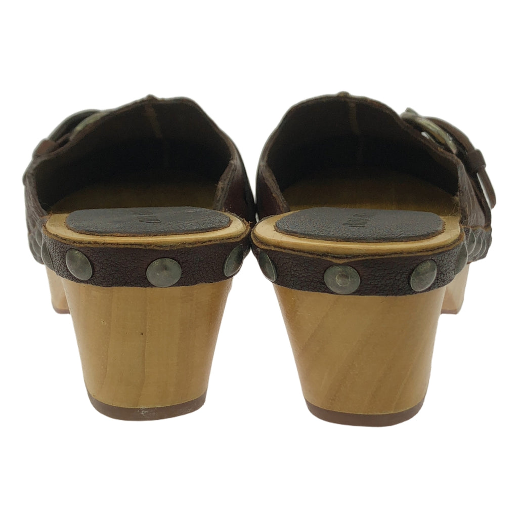【美品】  miu miu / ミュウミュウ | レザー スタッズ 装飾 ウッドソール サボ サンダル | 36 1/2 | ブラウン | レディース