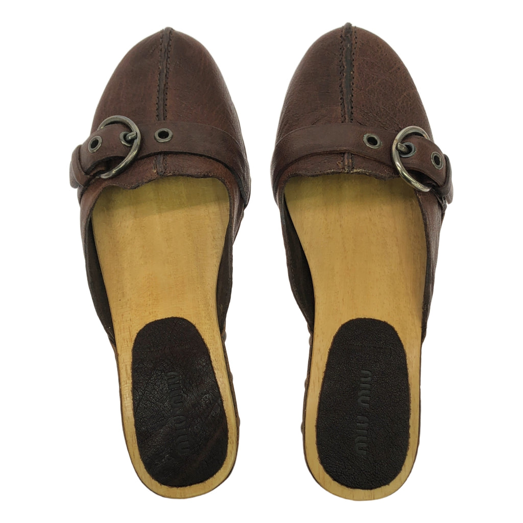 【美品】  miu miu / ミュウミュウ | レザー スタッズ 装飾 ウッドソール サボ サンダル | 36 1/2 | ブラウン | レディース