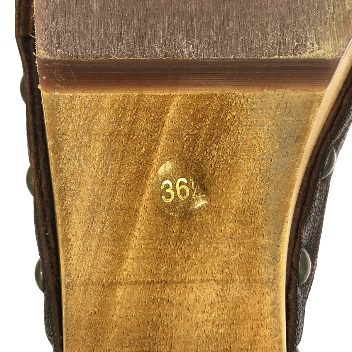 [狀況良好] miu miu | 皮革鉚釘木底木屐涼鞋 | 36 1/2 | 棕色 | 女款