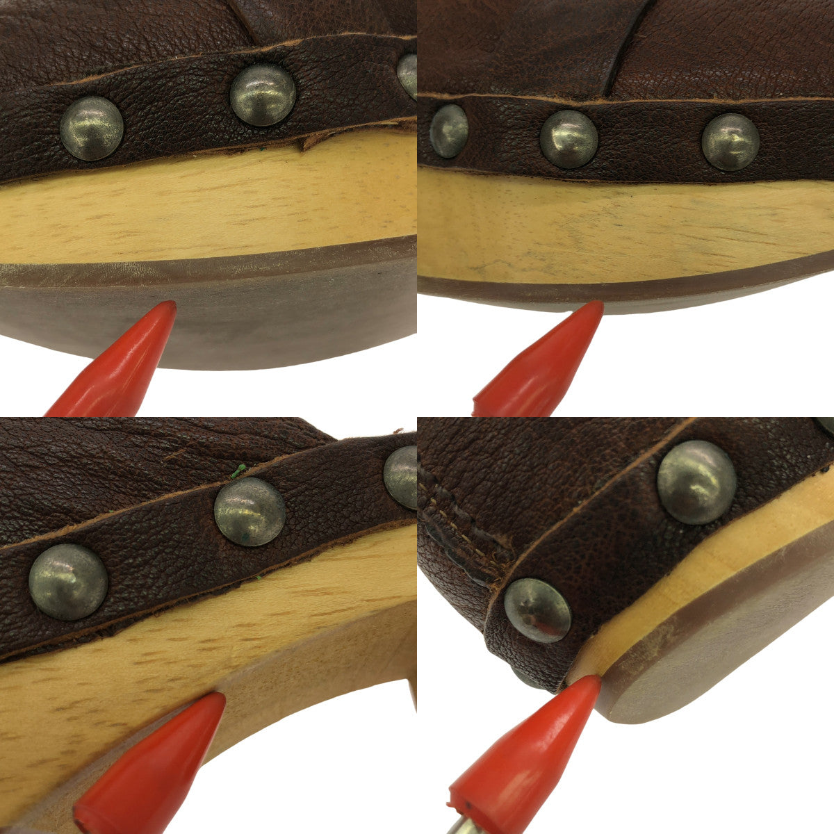 [狀況良好] miu miu | 皮革鉚釘木底木屐涼鞋 | 36 1/2 | 棕色 | 女款