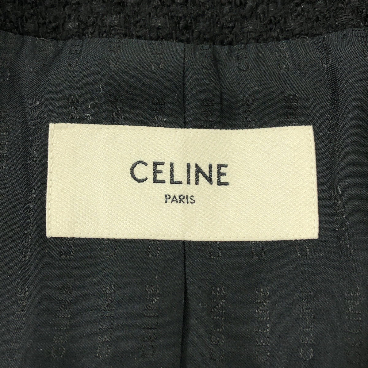 【美品】  CELINE / セリーヌ | chasseur tweed jacket / 金ボタン シャスール ツイード ジャケット / ロゴ総裏地 | 34 | ブラック | レディース