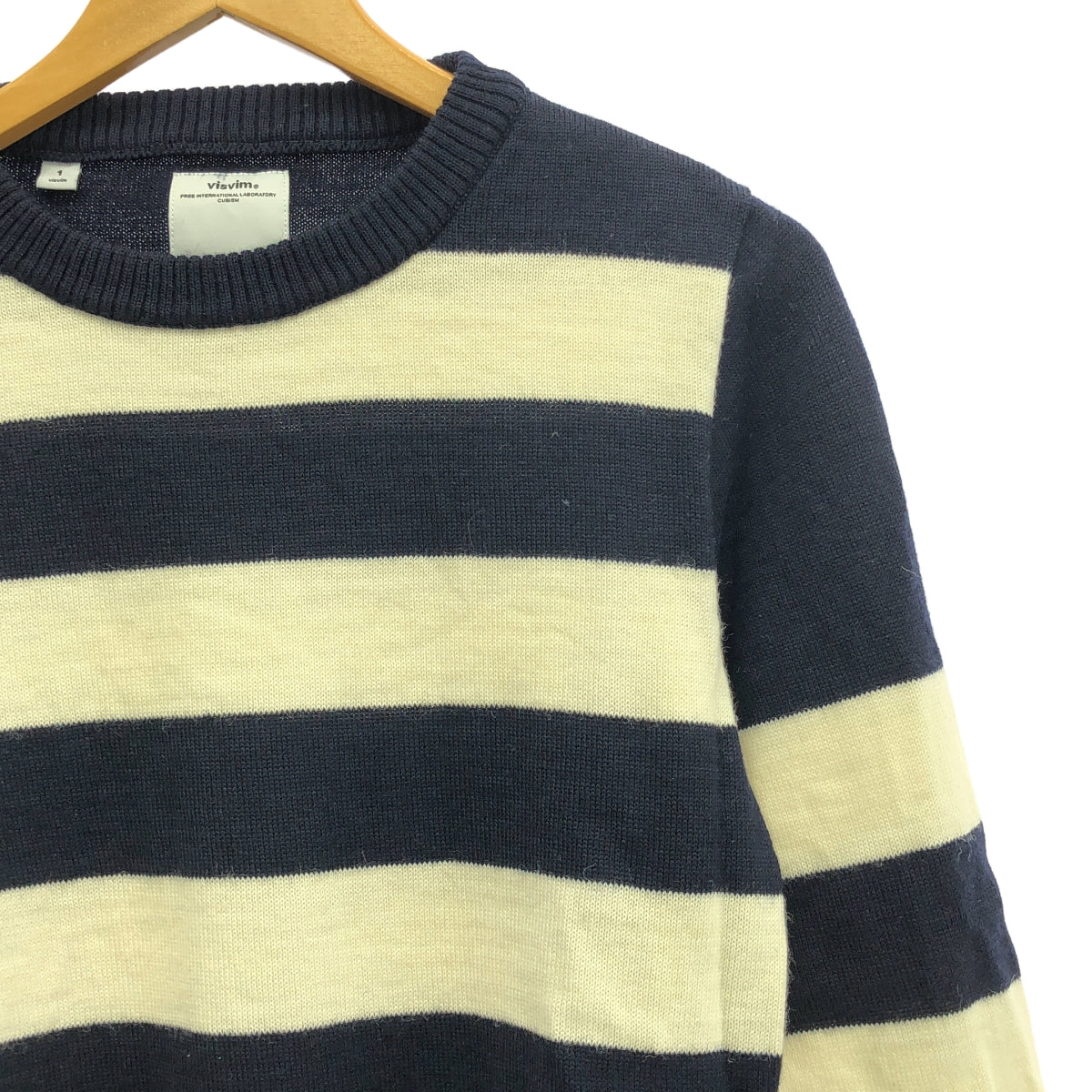 visvim / ビズビム | 2015SS | CREW NECK SWEATER FR BORDER ボーダー ウール ニット | 1 | ネイビー / オフホワイト | メンズ