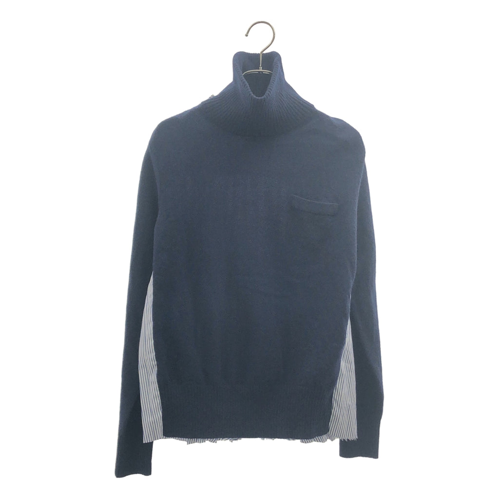 sacai / 사카이 | 다른 소재 전환 백 플리츠 터틀넥 니트 | S | 여성