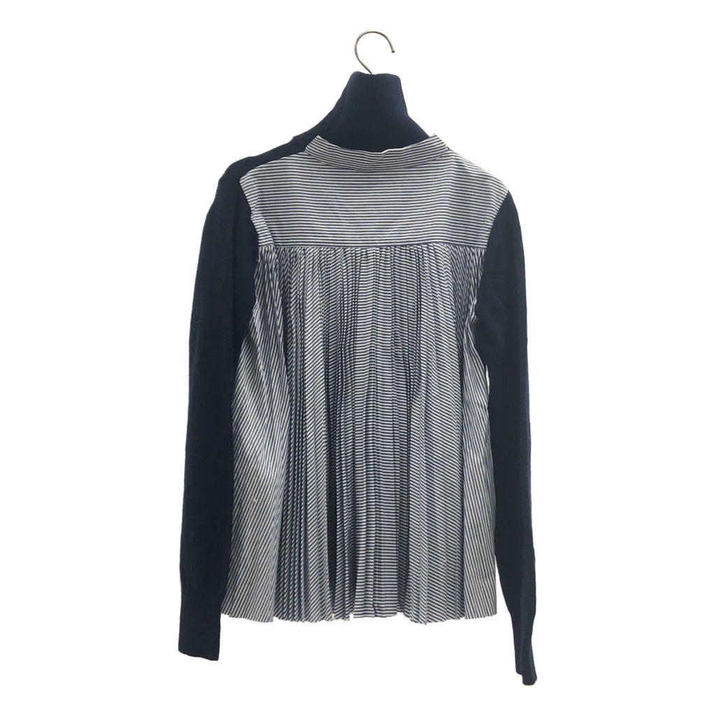 sacai / 사카이 | 다른 소재 전환 백 플리츠 터틀넥 니트 | S | 여성