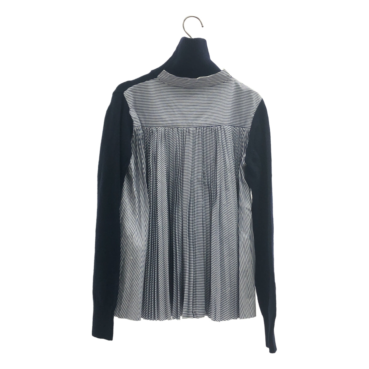 sacai / 사카이 | 다른 소재 전환 백 플리츠 터틀넥 니트 | S | 여성